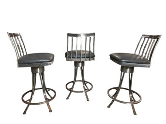 3 Stainless Steel Swivel Counter Stools With Leather Seats