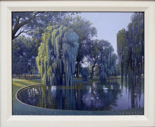 Buckels, 'the Cygnet' Boston Public Garden, Framed Oil On Board