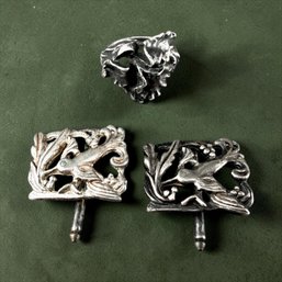 Nouveau Bird And Fauna Sterling Silver Cufflinks