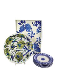 Williams Sonoma And Martha Stewart Blue And White Botanic Tray, Plates And Bowl