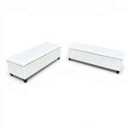 WHITE LEATHER BENCH With GENEROUS STORAGE By NOBLE HOUSE  (LEFT)