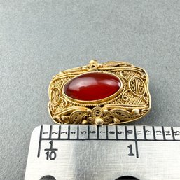 Chinese Sterling Silver Filigree And Carnelian Stone Clip On Earrings