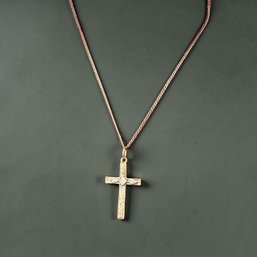 14kt Gold And Diamond Cross Pendant And Chain