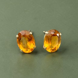 Pair Of 14kt Gold And Oval Citrine Earrings