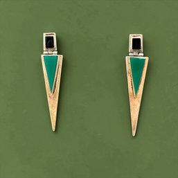Post-Deco Geometric Sterling Silver And Onyx Earrings