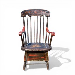 (19th C) GRAINED & STENCILED WINDSOR COMMODE CHAIR