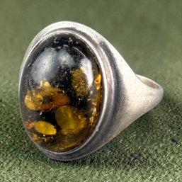 Sterling Silver And Amber Ring