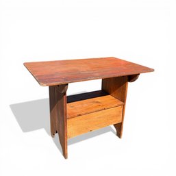 (19th C) PINE HUTCH TABLE With CABINET & BOOTJACK LEGS