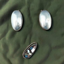 Sterling Silver And Mother Of Pearl Earrings And Pin