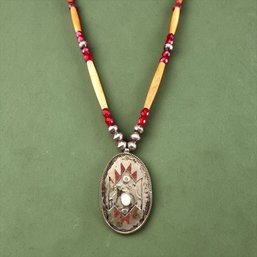 Lakota Mitchell Zephier Sterling Silver Bone And Faceted Glass Necklace