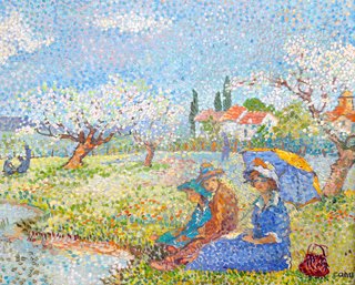 Yvonne Canu, French 1921-2008, 'matiner De Printempts' Original Painting Oil On Canvas