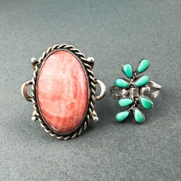 Sterling Silver And Rhodochrosite Cabochon Ring