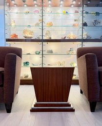 French Art Deco Style Wood And Chrome Pedestal Side Table