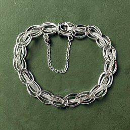 Sterling Silver Fancy Link With Woven Chain Bracelet