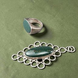 Sterling Silver And Bloodstone Jasper Rind And Pendant