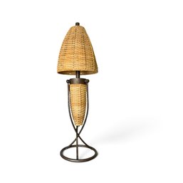 VINTAGE WICKER AND METAL TABLE LAMP