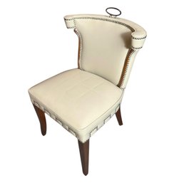 Global Views Casino Chair In Ivory Leather With Nickel Nailhead Detail