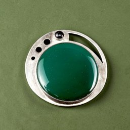 Weiner Werkstatte Style Sterling Silver And Green Agate Pin