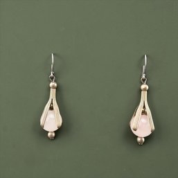 Art Nouveau Sterling Silver And Rose Quartz Drop Earrings