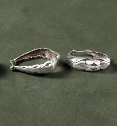 Pair, Heraldic Style Sterling Silver Hoop Earrings