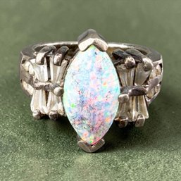 Sterling Silver Opal And Rhinestone Ring