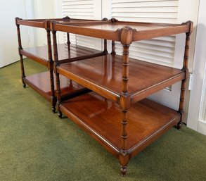 PAIR Of (3) TIER BAMBOO-TURNED MAHOGANY SERVERS