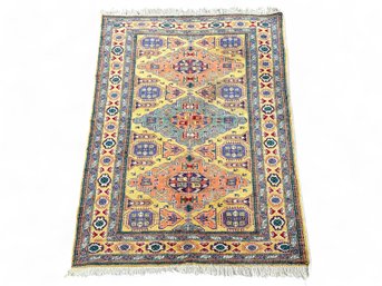 Persian Wool Pile Yellow, Green, Blue Area Rug, 4'x6'