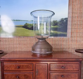 INTERESTING BELL-FORM GLASS FONT On BRASS STAND