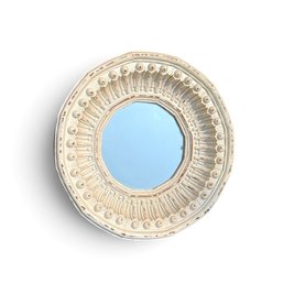 ROUND CARVED WOOD WALL MIRROR