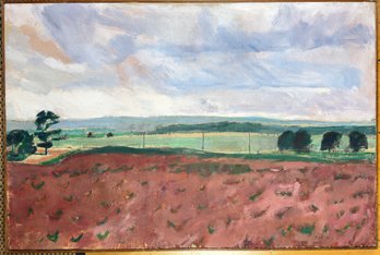 PATON MILLER, (B.1953-) 'STORM OVER FIELDS' 1981, OIL ON CANVAS