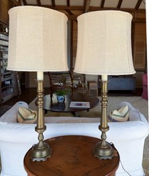 PAIR Of (19th C) INSPIRED BRASS TABLE LAMPS