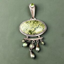 Sajen Sterling Silver Green Jasper, Peridot And Pearl Drop Pendant
