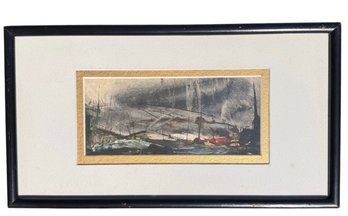 MODERNIST WATERCOLOR Of A COASTAL STORM SIGNED