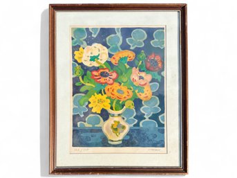 Guy Charon, Signed And Framed Lithograph, Still Life With Flowers
