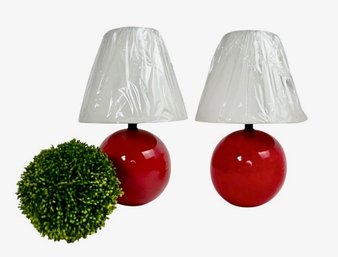 Pair Red Sphere Table Lamps With New Shades