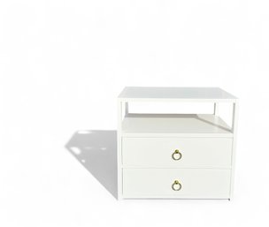 Hollywood Regency White Two Drawer Side Table