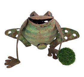2 Foot Vintage Metal Frog Sculpture Or Lawn Ornament