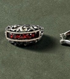 14kt Gold Sterling Silver And Garnet Heraldic Ring