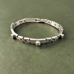 Sterling Silver And Clear Stone Geometric Link Bracelet