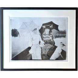 ANTIQUE FRAMED PHOTOGRAPHIC PRINT - Three Legged Dog (and Two Ladies)