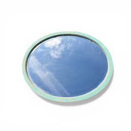 VINTAGE OVAL BEVELLED GLASS MIRROR In TURQUOISE PAINT