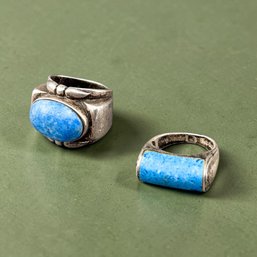 (2) Sterling Silver And Denim Lapis Cabochon Rings