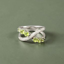 Sterling SIlver APeridot And Rhinestone X Ring