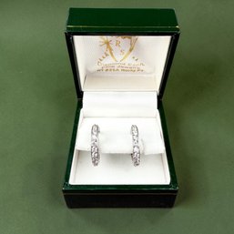 Pair Of Sterling Silver And Diamond Huggie Hoop Earrings