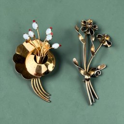 (2) Sterling Silver Flower Brooches