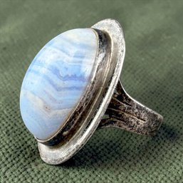 Mexico Sterling Silver And Blue Lace Agate Cabochon Ring