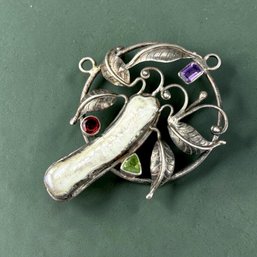 Art Nouveau Style Sterling Silver And Freshwater Pearl Gemstone Pendant