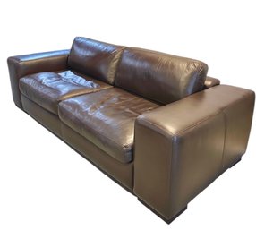 Decoro Modern Italian Wide Track Arm Brown Leather Sofa #1
