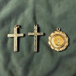 14k Miraculous Medal And 10k Gold Cross