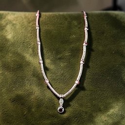 Sterling Silver Garnet And Marcasite Drop Necklace